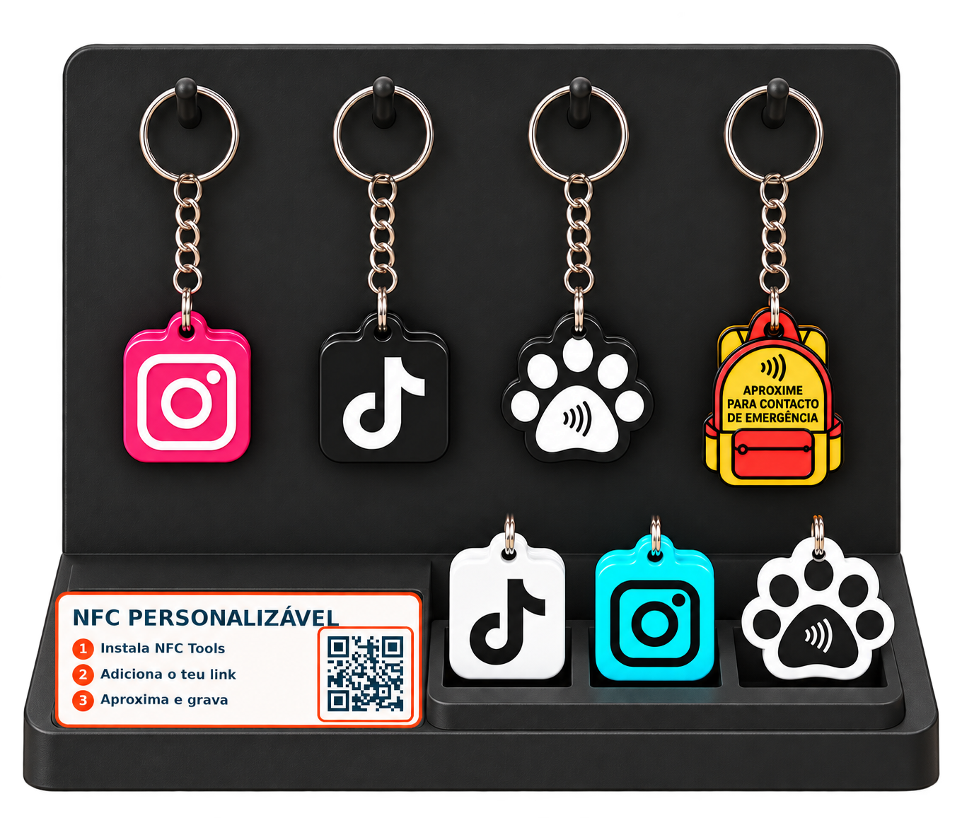 Expositor NFC com porta-chaves NFC